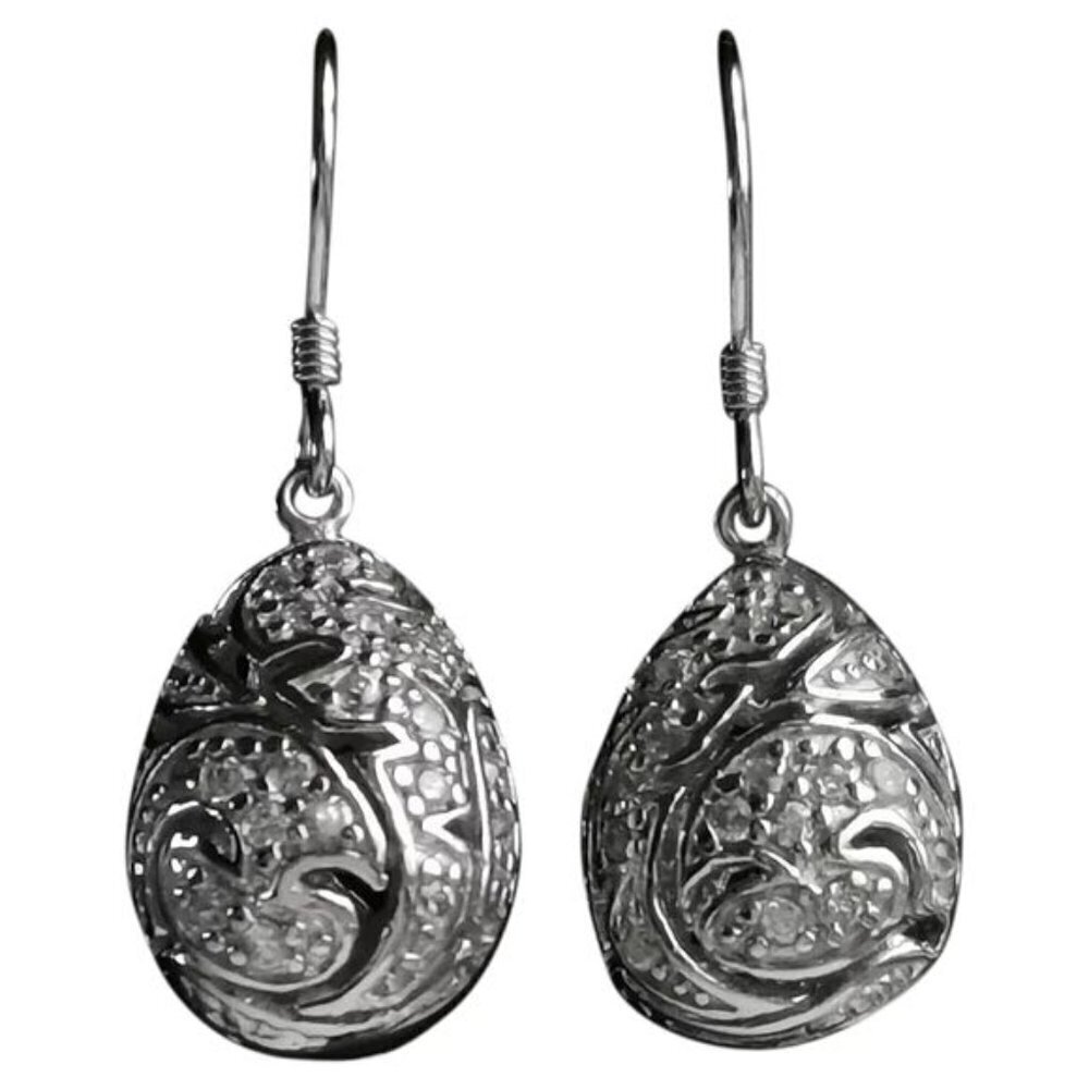 STERLING silver cz damask design dangle drop earrings